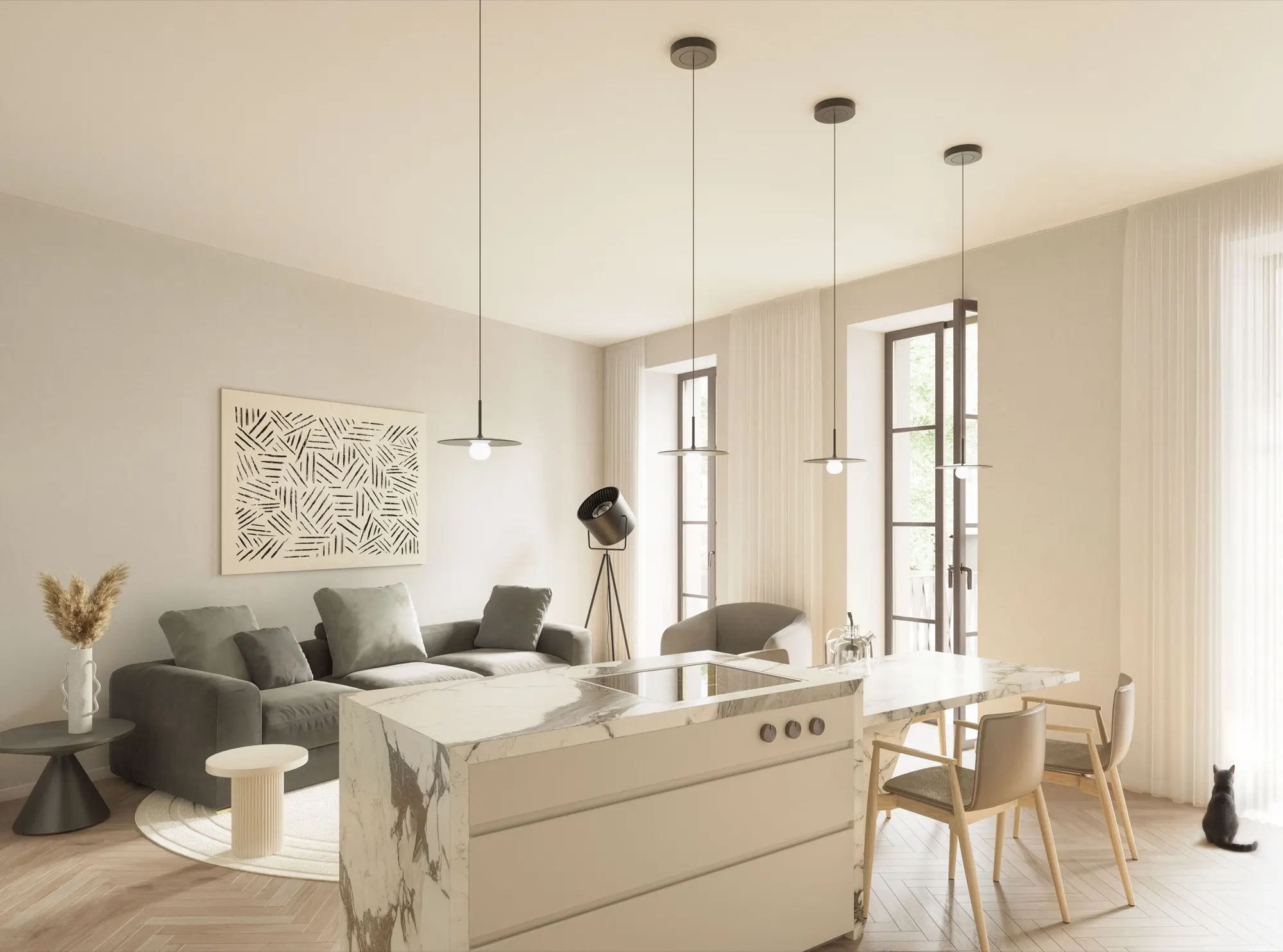 Wohnzimmer der Balkonwohnung Top 11